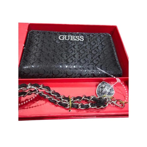 Guess Oxblood or Black Wallet with Chain - Picture 2 of 3